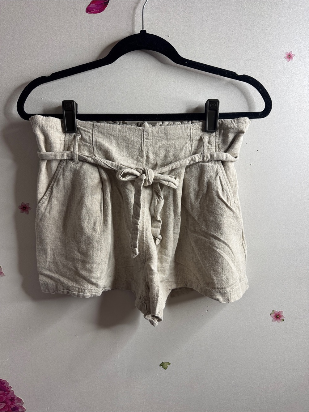 Divided Cream High-Waist Tie Linen Shorts